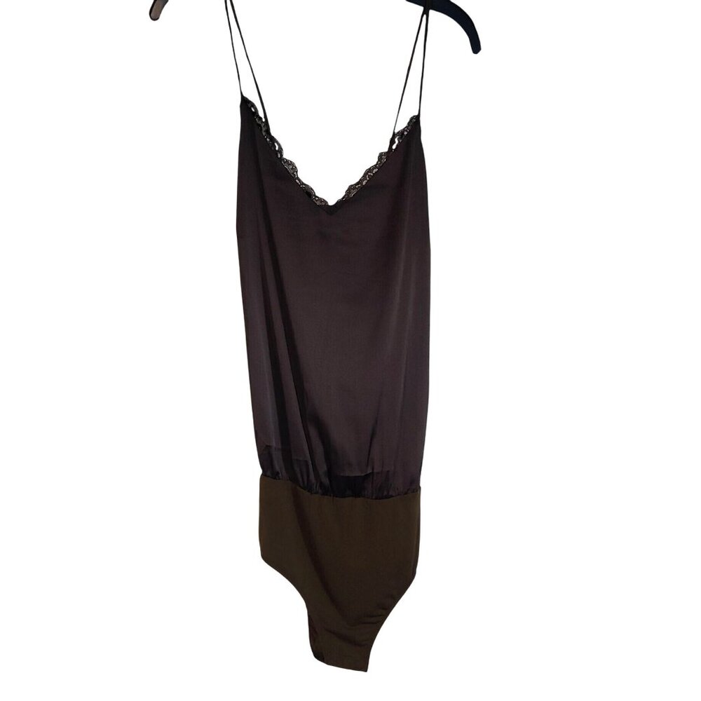 Blu Pepper Silky Cami Bodysuit Olive V-Neck Lacy Hippie Festival M Adjustable - Picture 1 of 11